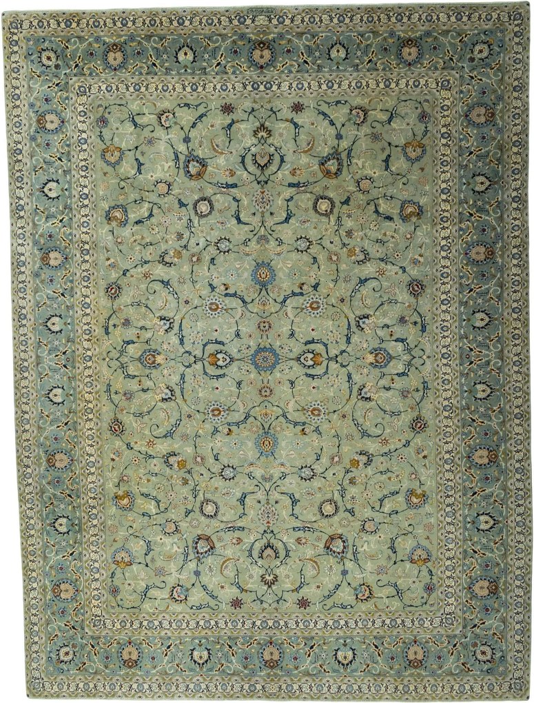 Kashan Tappeto persiano 330 x 440 Verde (Iran) Annodato A Mano