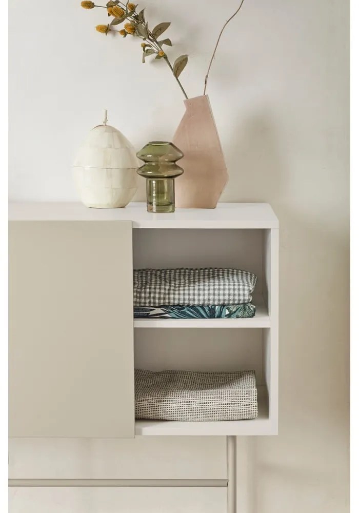 Cassettiera beige/color crema con porte scorrevoli 140x91x45 cm Nube – Teulat