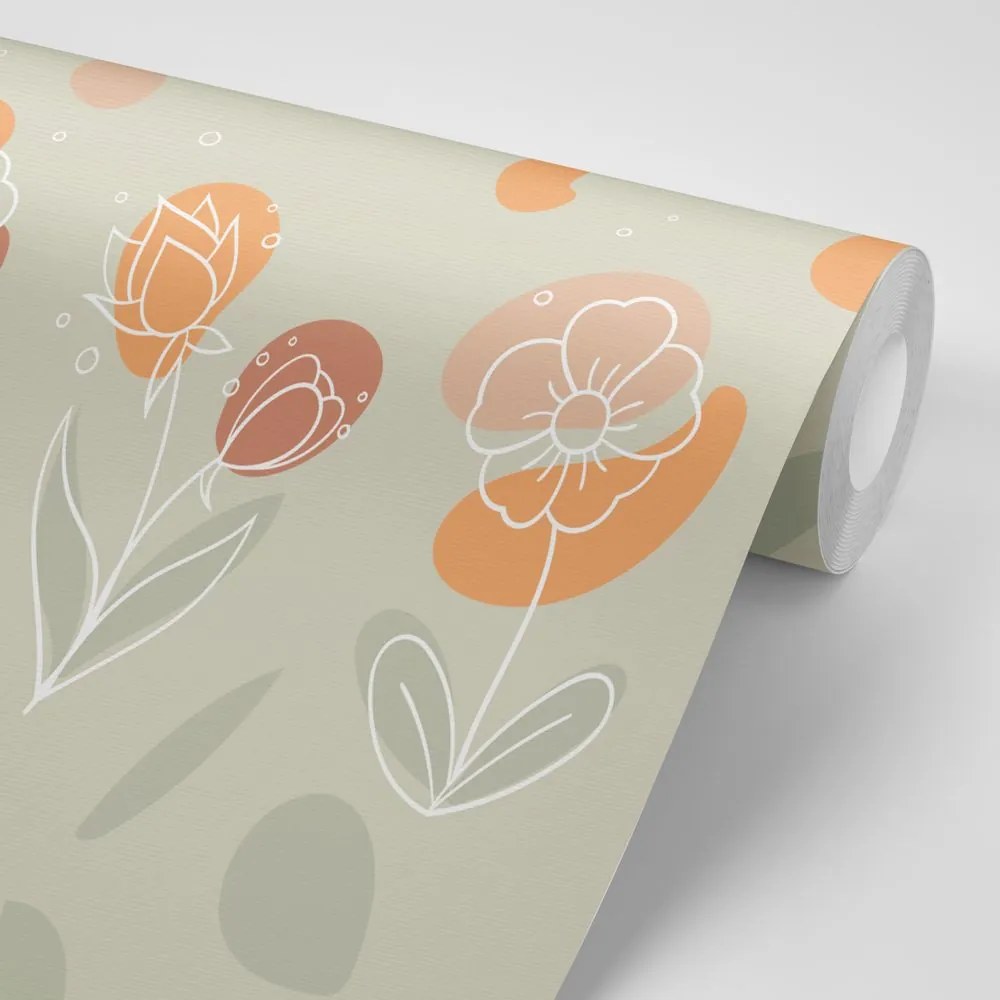 Carta da parati – Fiori minimalisti in tonalità delicate