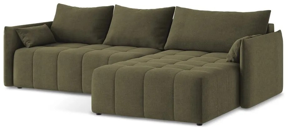 Divano angolare color kaki allungabile/con contenitore (con penisola a destra/con chaise lounge) Moku – Makamii