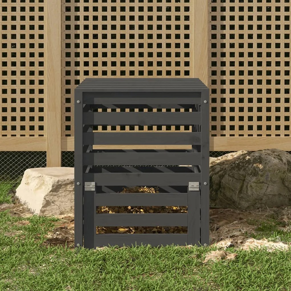 Compostiera Grigia 63,5x63,5x77,5 Cm İn Legno Massello Di Pino /