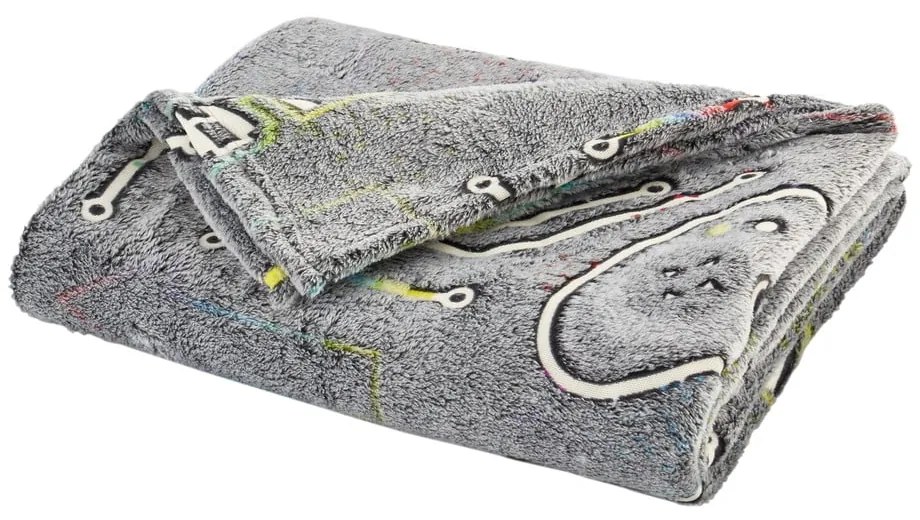 Coperta grigia per neonati con effetto luminoso in micropile 130x170 cm Game Over - Catherine Lansfield
