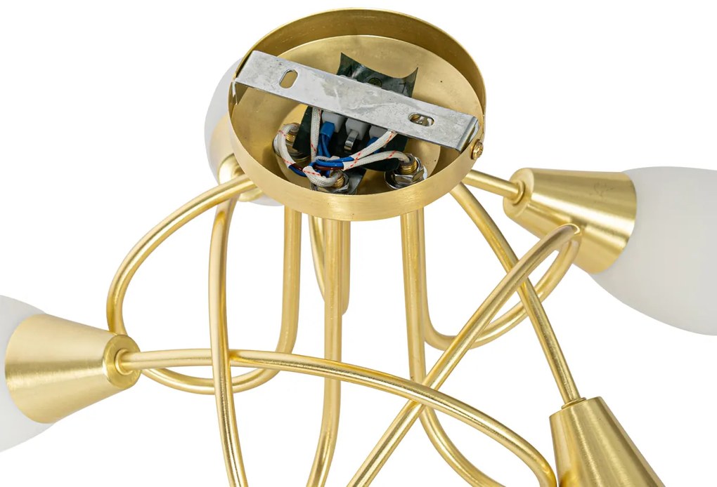 Plafoniera classica oro con vetro opalino 5 luci - Inez