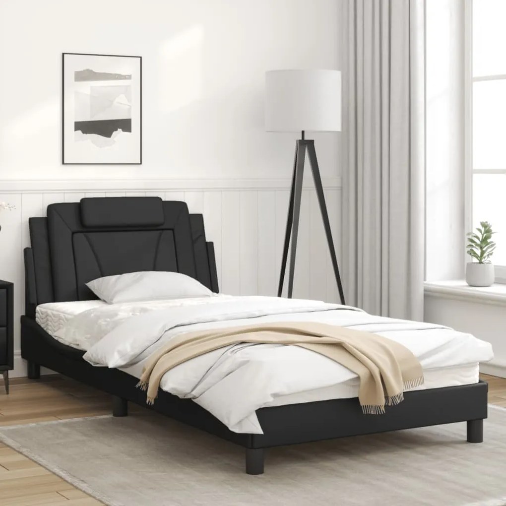 Giroletto con testiera nero 100x200 cm in similpelle