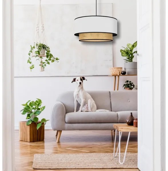 Duolla - Lampadario a sospensione con filo BOHO 1xE27/15W/230V diametro 45 cm bianco/rattan
