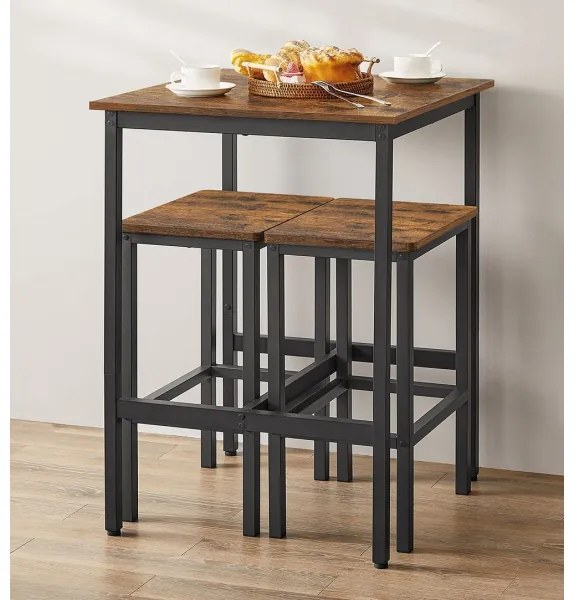 Set tavolo da bar e 2 sgabelli BARTIS marrone/nero