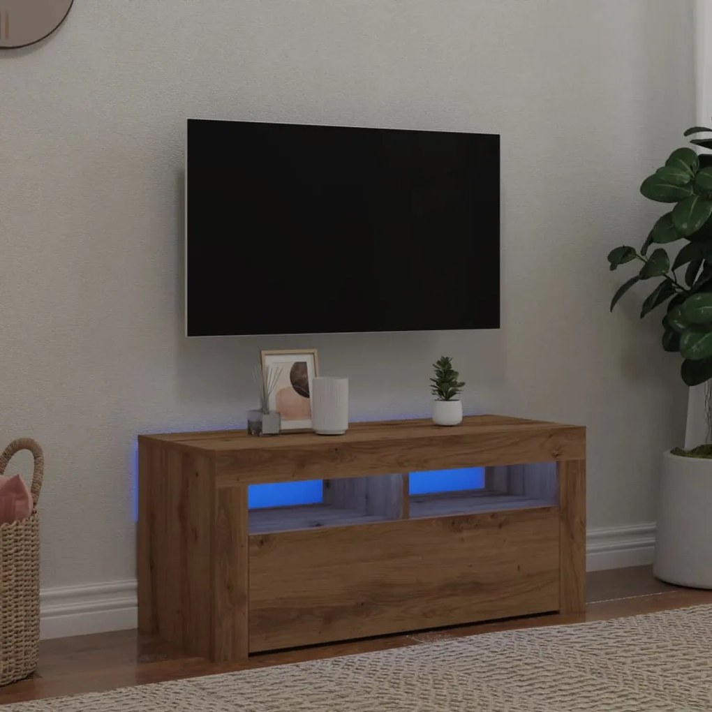 Mobile Porta Tv Con Led Artigianale 90x35x40 Cm Multistrato /