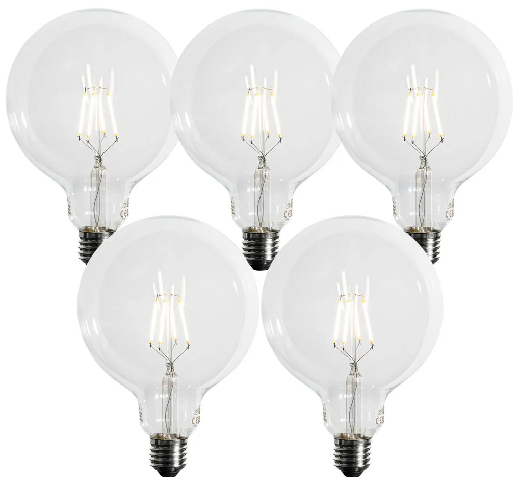 Set di 5 lampadine LED E27 dimmerabili a 3 fasi a filamento a spirale G125 4W 450 lm 3000K