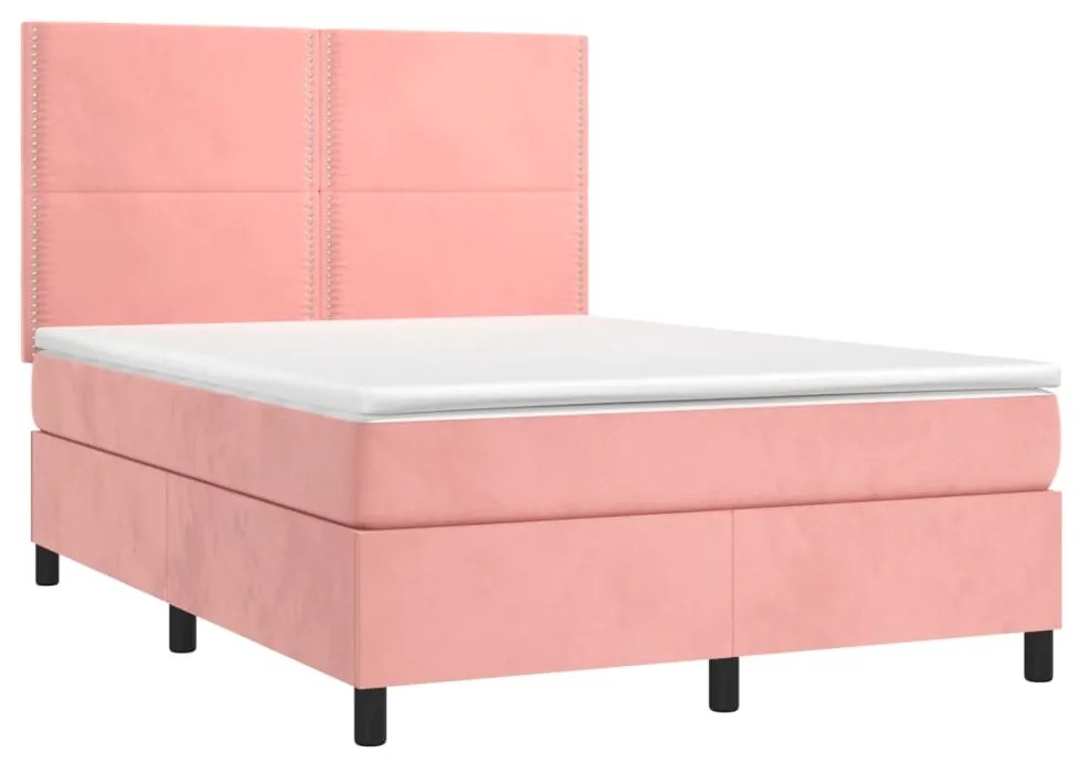 Letto a Molle con Materasso e LED Rosa 140x190 cm in Velluto