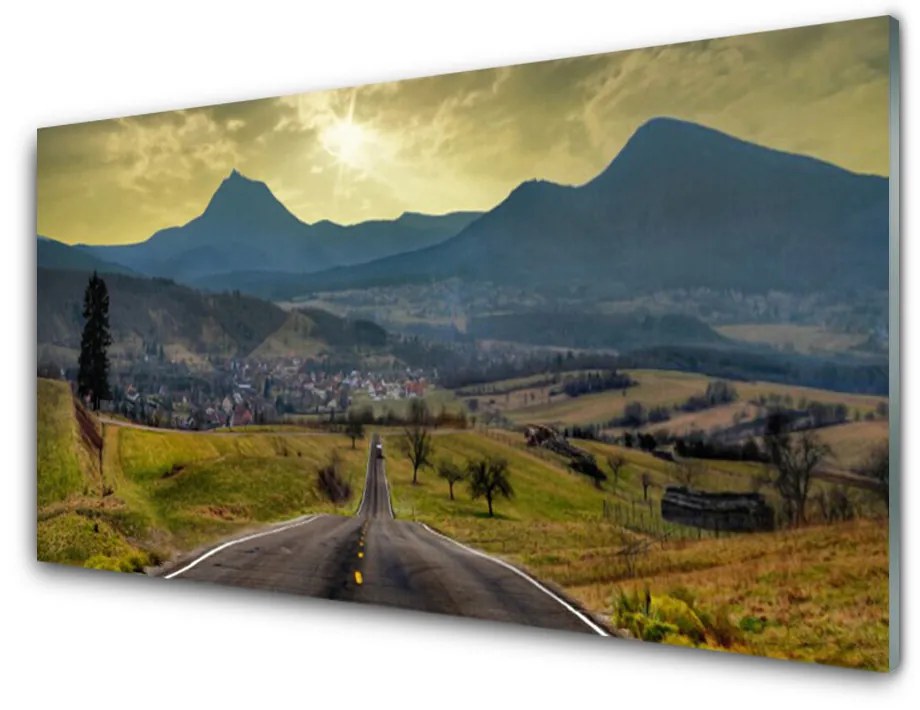 Pannello paraschizzi cucina Strada al paesaggio di montagna 140x70 cm