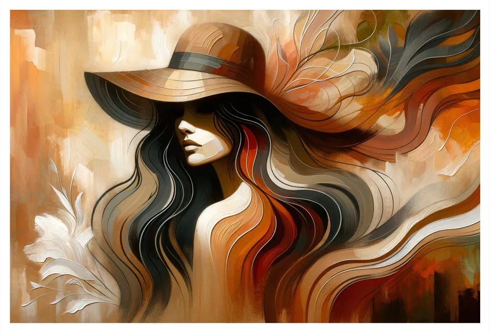 Quadro su tela – Donna con cappello in toni autunnali