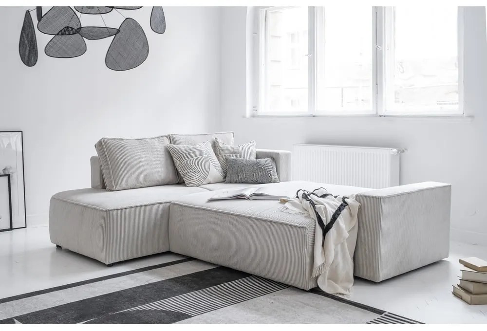 Divano letto angolare in velluto a coste bianco Brave Dave - Miuform