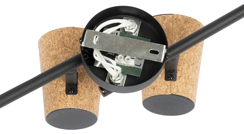 Faretto da soffitto nero con paralume in sughero 4 luci orientabile - Corky