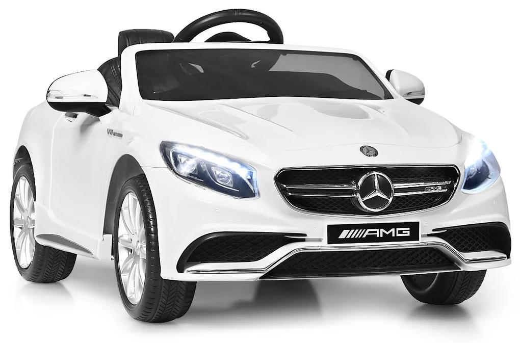 Costway Macchina cavalcabile a batteria per bambini con telecomando, Mercedes-Benz S63 12 V con 3 velocità Bianco