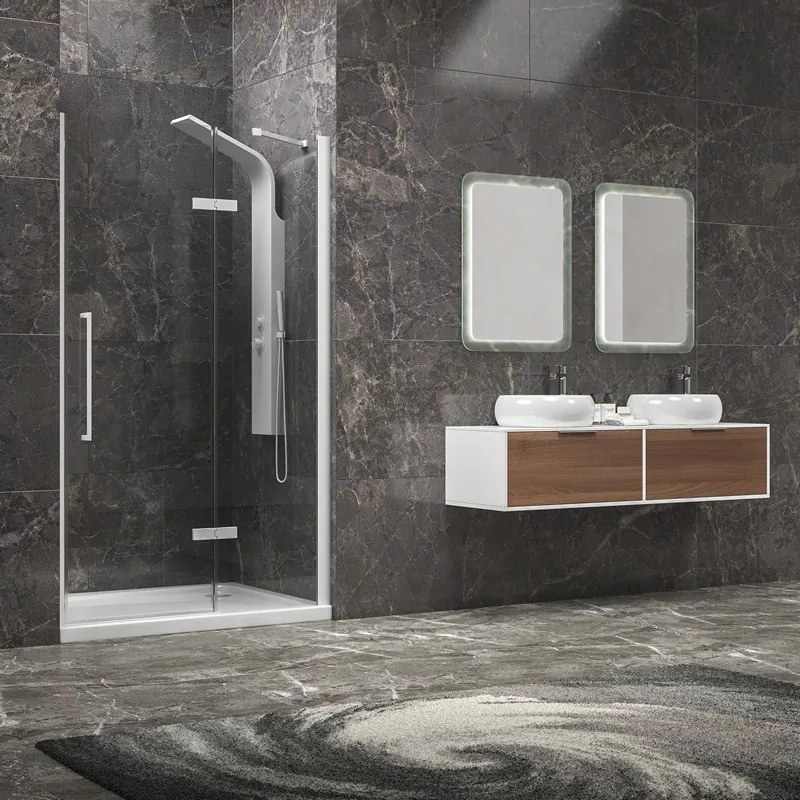 Kamalu - Porta doccia 90cm battente e fisso colore bianco | KT4000B