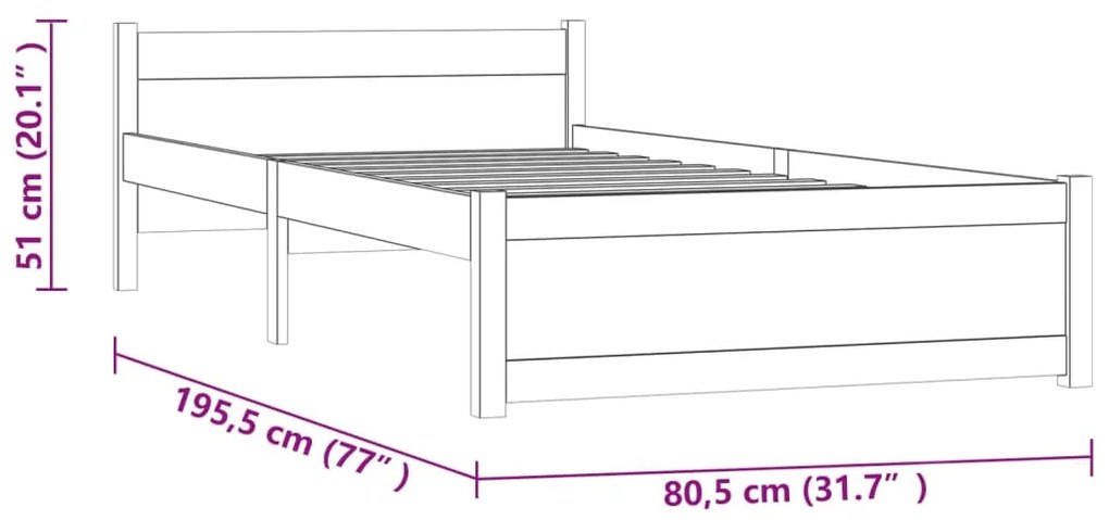 Giroletto in Legno Massello Nero 75x190 cm Small Single