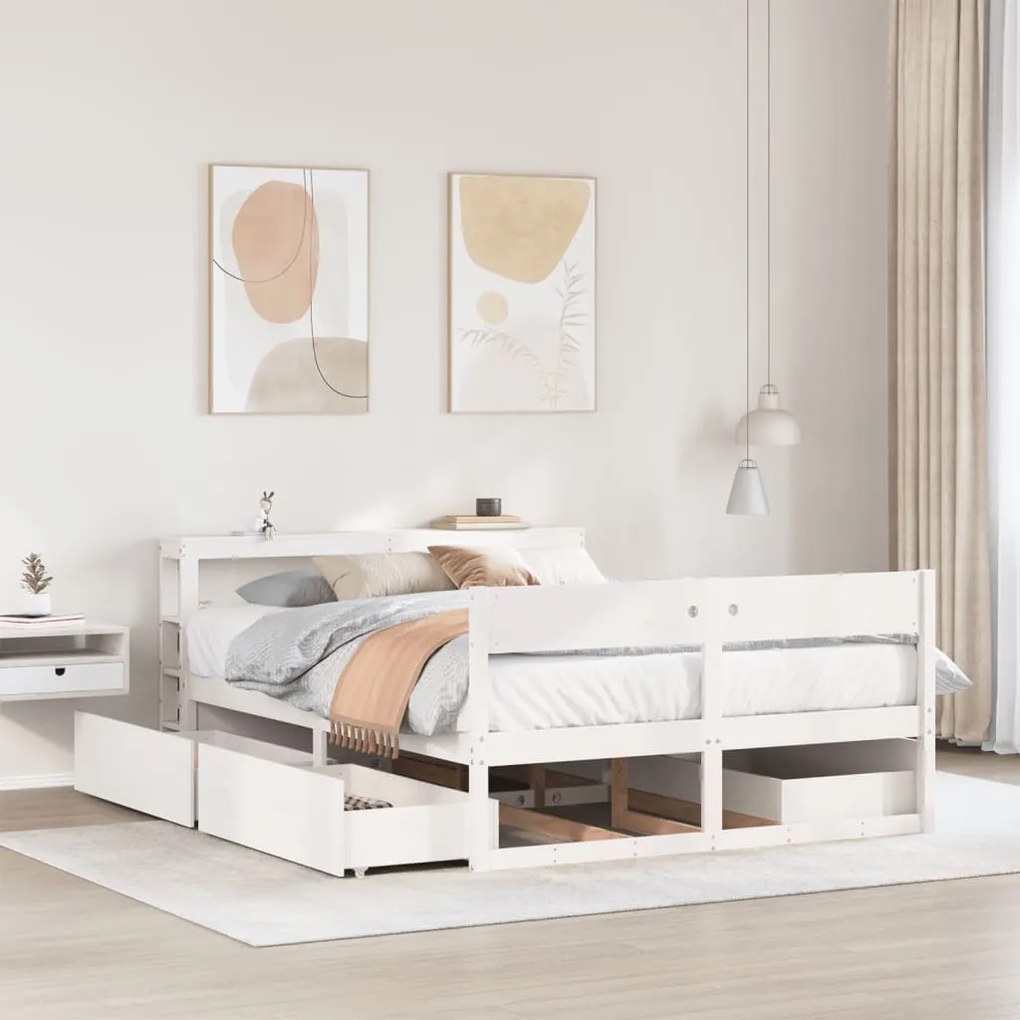 Letto Senza Materasso Bianco 140x200 Cm Legno Massello Di Pino /