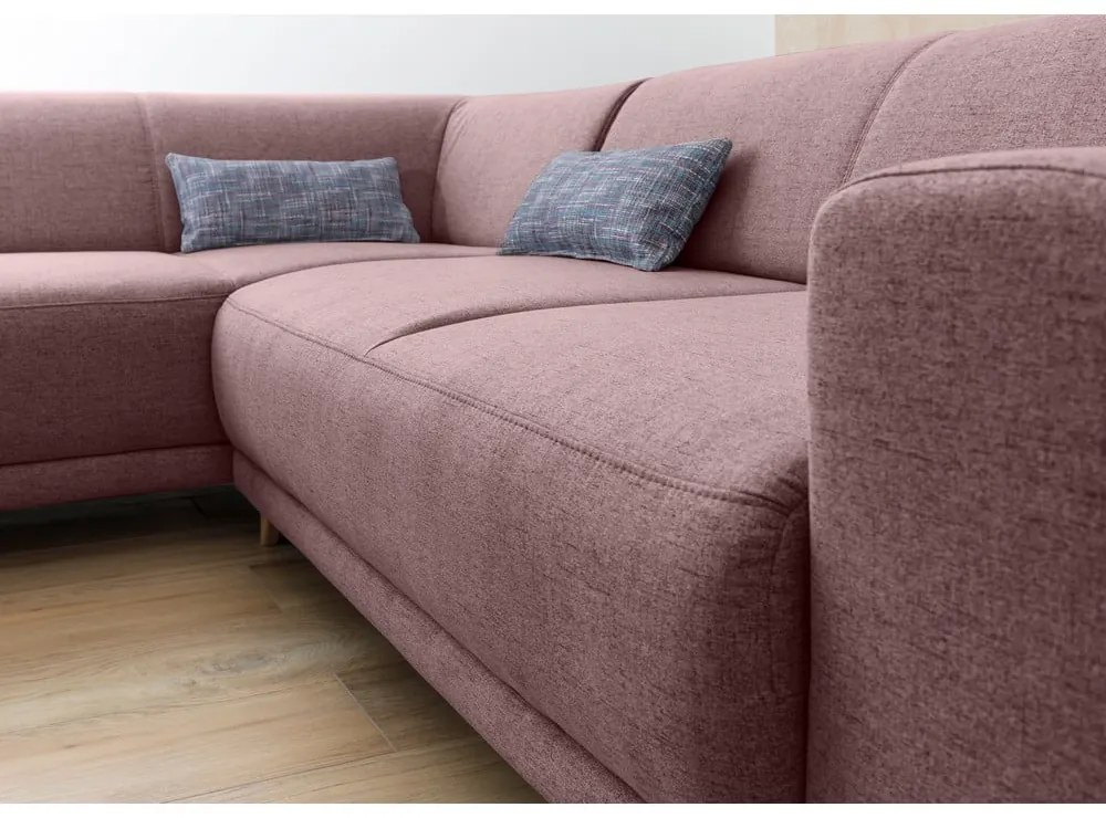 Divano angolare rosa allungabile e con contenitore (con penisola a sinistra/a L) Classy Sophie – Miuform