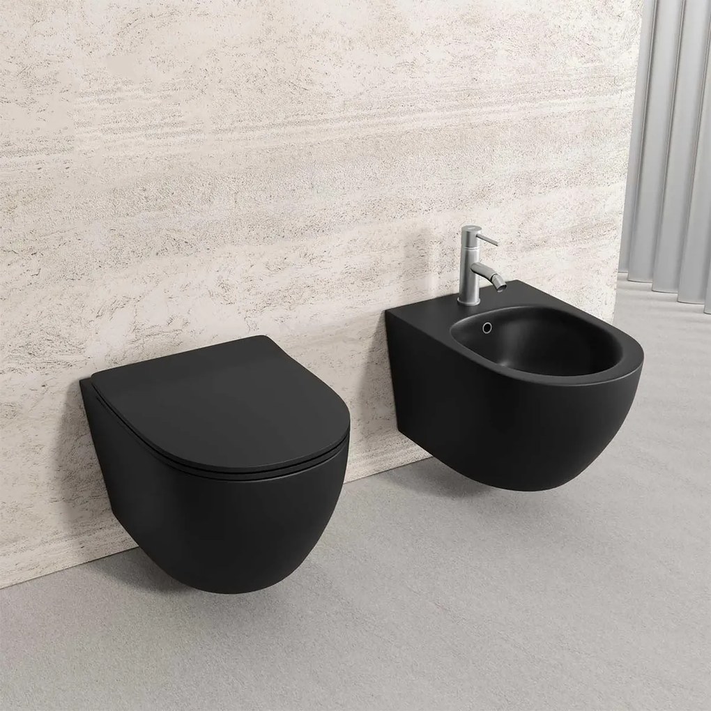 Sanitari Bidet e Vaso WC Fast sospesi Nero Opaco in ceramica