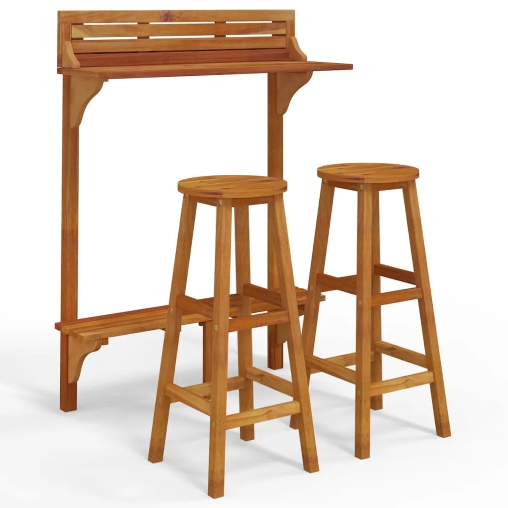 Set da bar per balcone 3 pz in legno massello di acacia