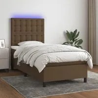 Letto a Molle Materasso e LED Marrone Scuro 100x200 cm Tessuto 3135176