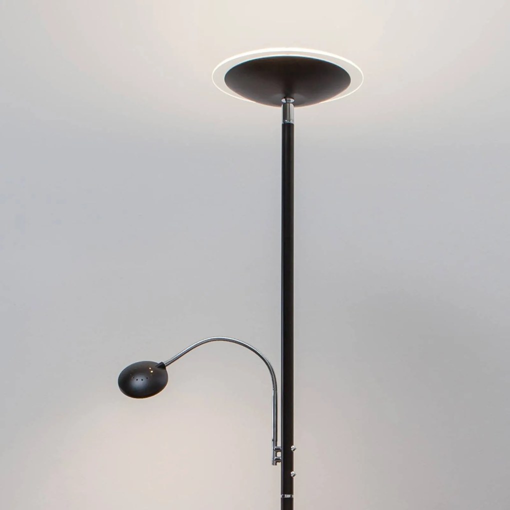 Lampada a LED da pavimento Lindby Malea, 180 cm, nera, braccio di lettura,