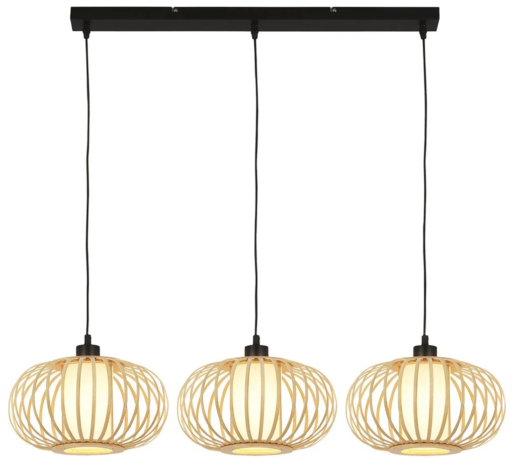 Lampadario Nordico Bambo Metallo Nero 3 Luci E27