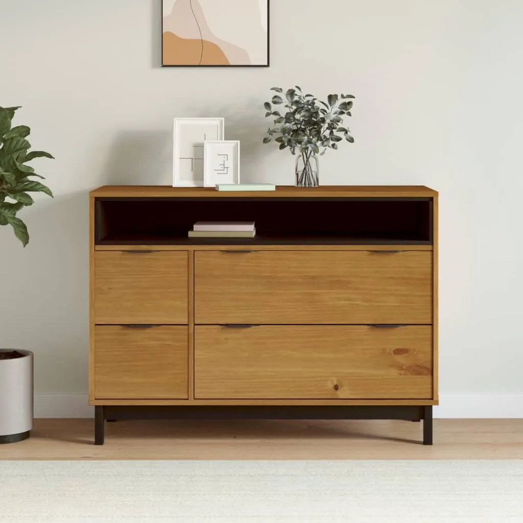 Cassettiera Flam 110x40x80 Cm İn Legno Massello Di Pino /