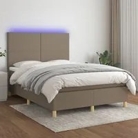 Letto a Molle con Materasso e LED Tortora 140x190 cm in Tessuto 3135273