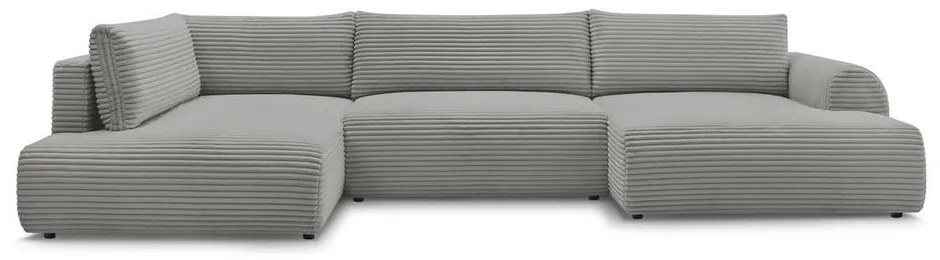 Divano angolare in grigio scuro allungabile (con penisola a destra/a forma di "U") con rivestimento in velluto a coste Lucien – Bobochic Paris