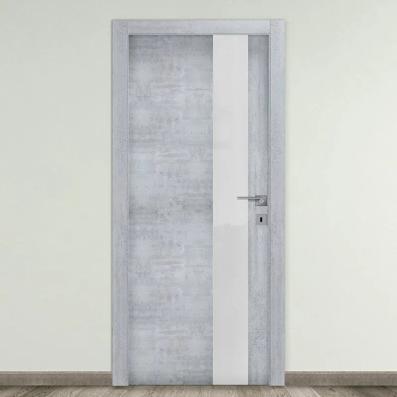 Porta battente Beton Vetro grigio L 90 x H 210 cm reversibile