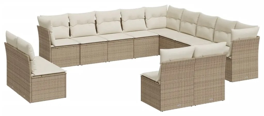 Set divani da giardino 12 pz con cuscini beige in polyrattan