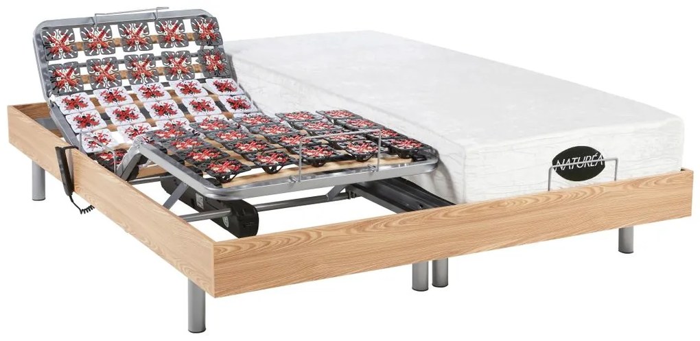 Set da relax, con sospensioni, memory foam e bambù LYSIS III di NATUREA - Motori OKIN - 2 x 80 x 200 cm - Quercia naturale