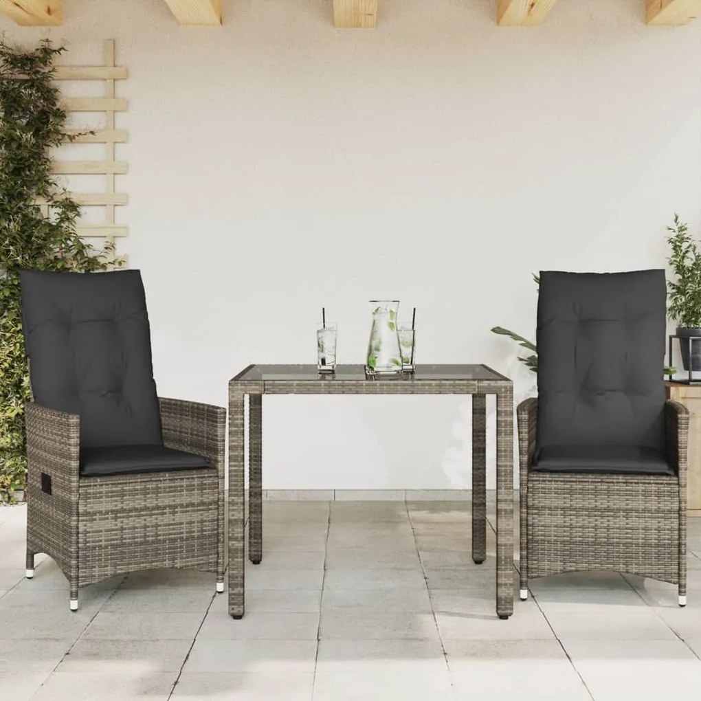 Set Da Bistrò 3 Pz Con Cuscini Grigio İn Polyrattan /