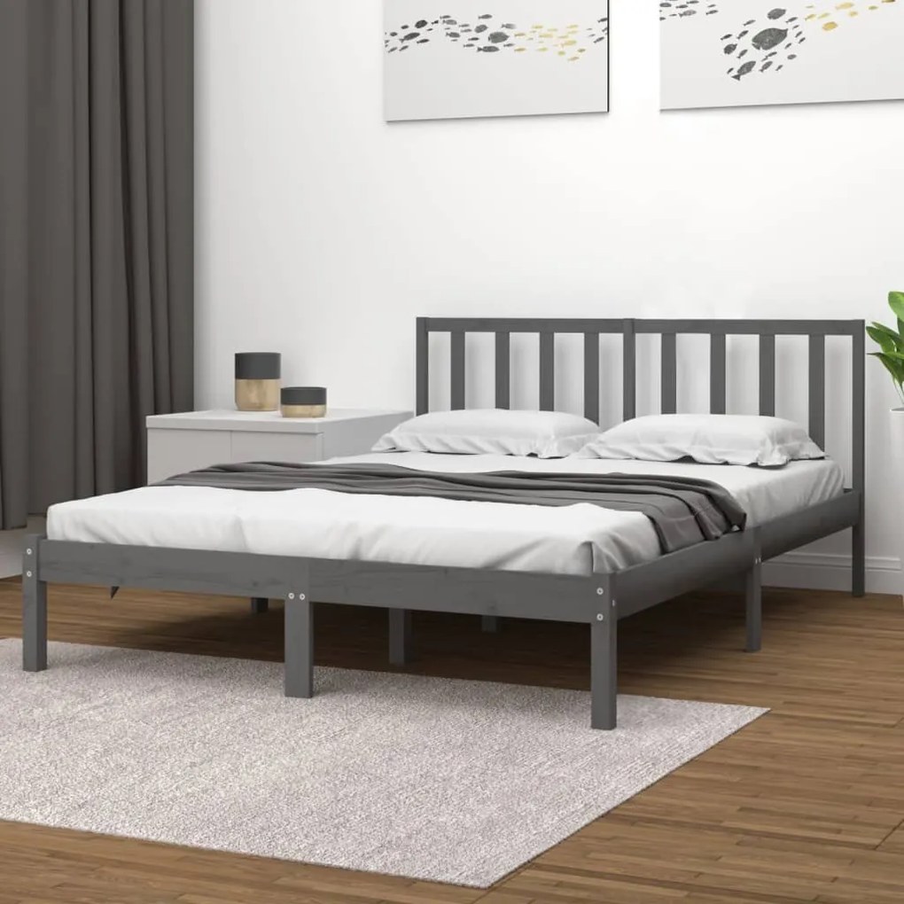 Giroletto Grigio İn Legno Massello Di Pino 135x190 Cm Double /