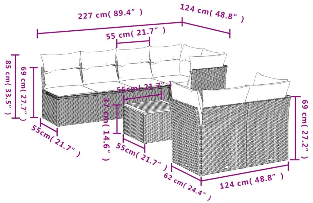 Set Divano da Giardino 6 pz con Cuscini Beige Misto Polyrattan