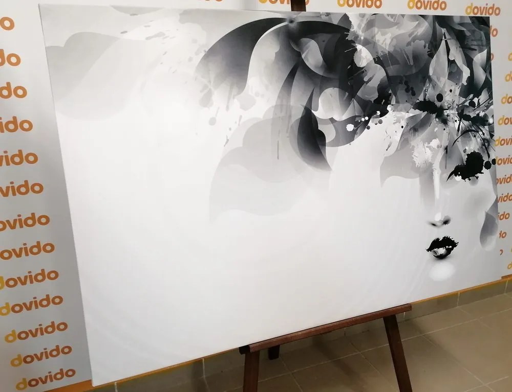 Quadro su tela – Volto femminile di moda con elementi astratti in bianco e nero