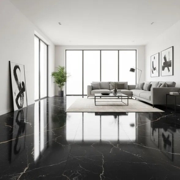 Piastrelle 60x120 Effetto Marmo Nero In Gres Porcellanato Simon Natural Lucide