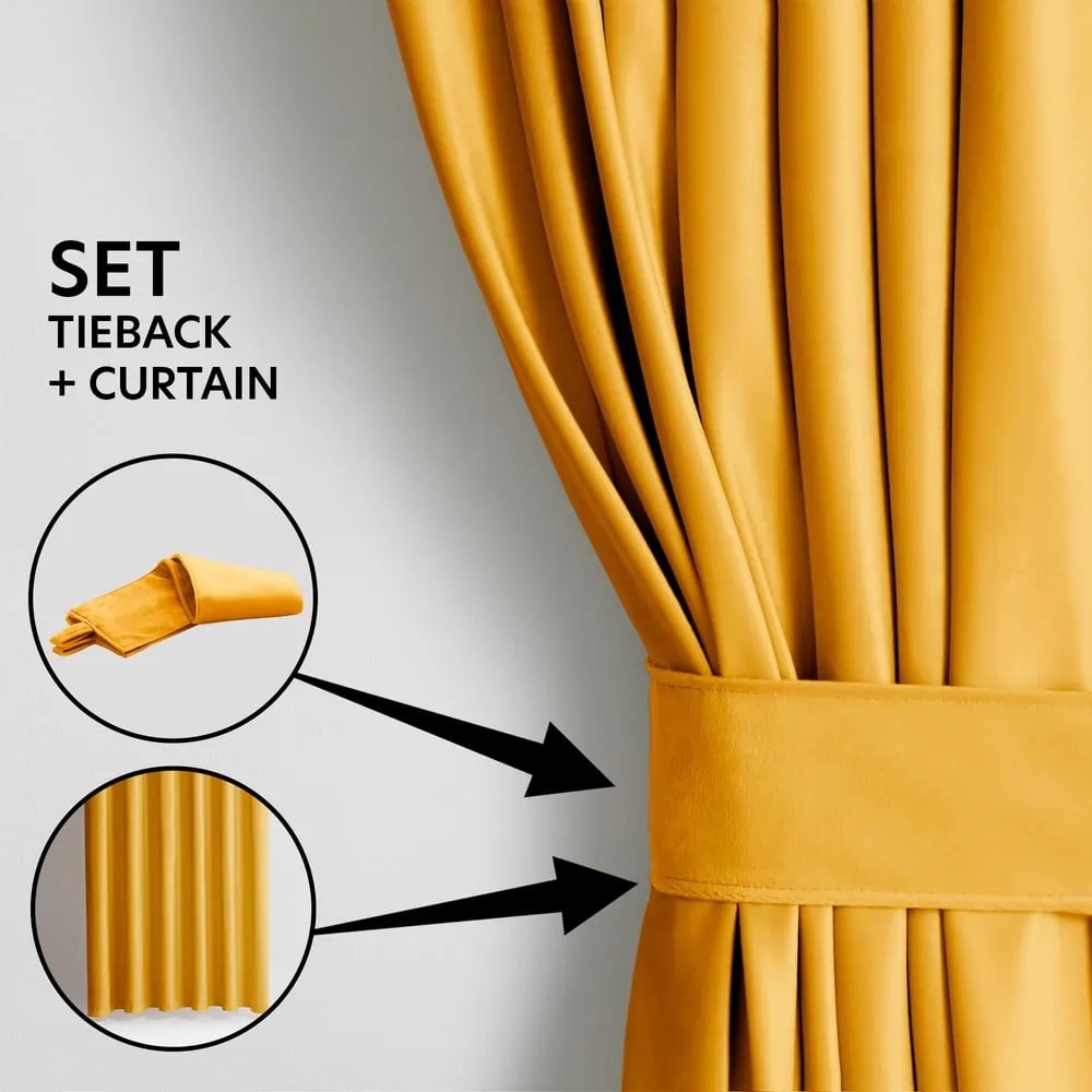 Tenda parzialmente oscurante gialla in velluto 140x270 cm Pleat – Restilo