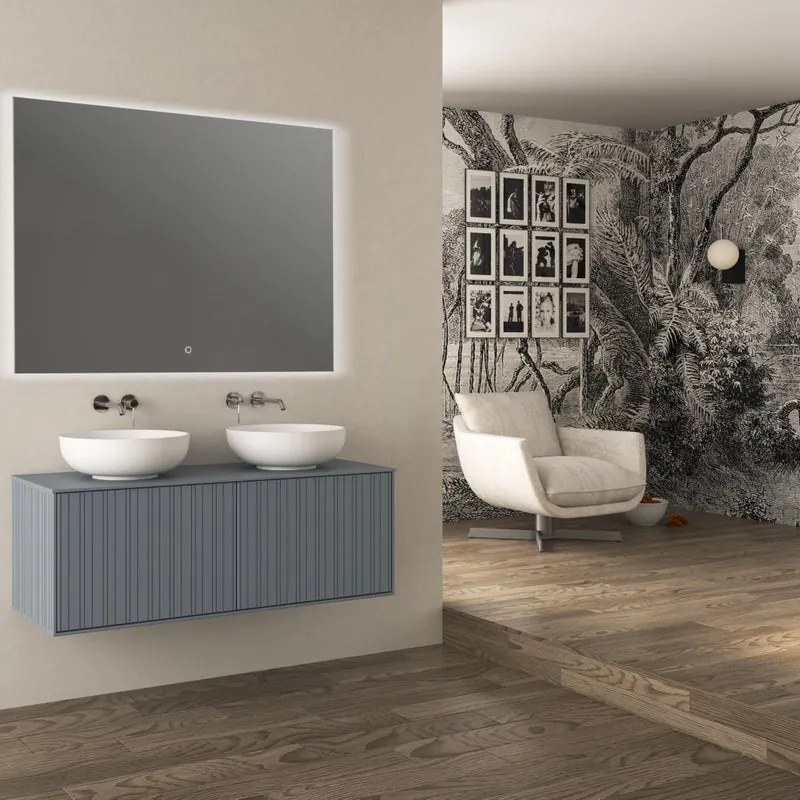Mobile da bagno sospeso sotto lavabo Modula di Baden Haus L 120 x H 43 x P 46 cm blu ghiaccio cannettato opaco, 2 cassetti