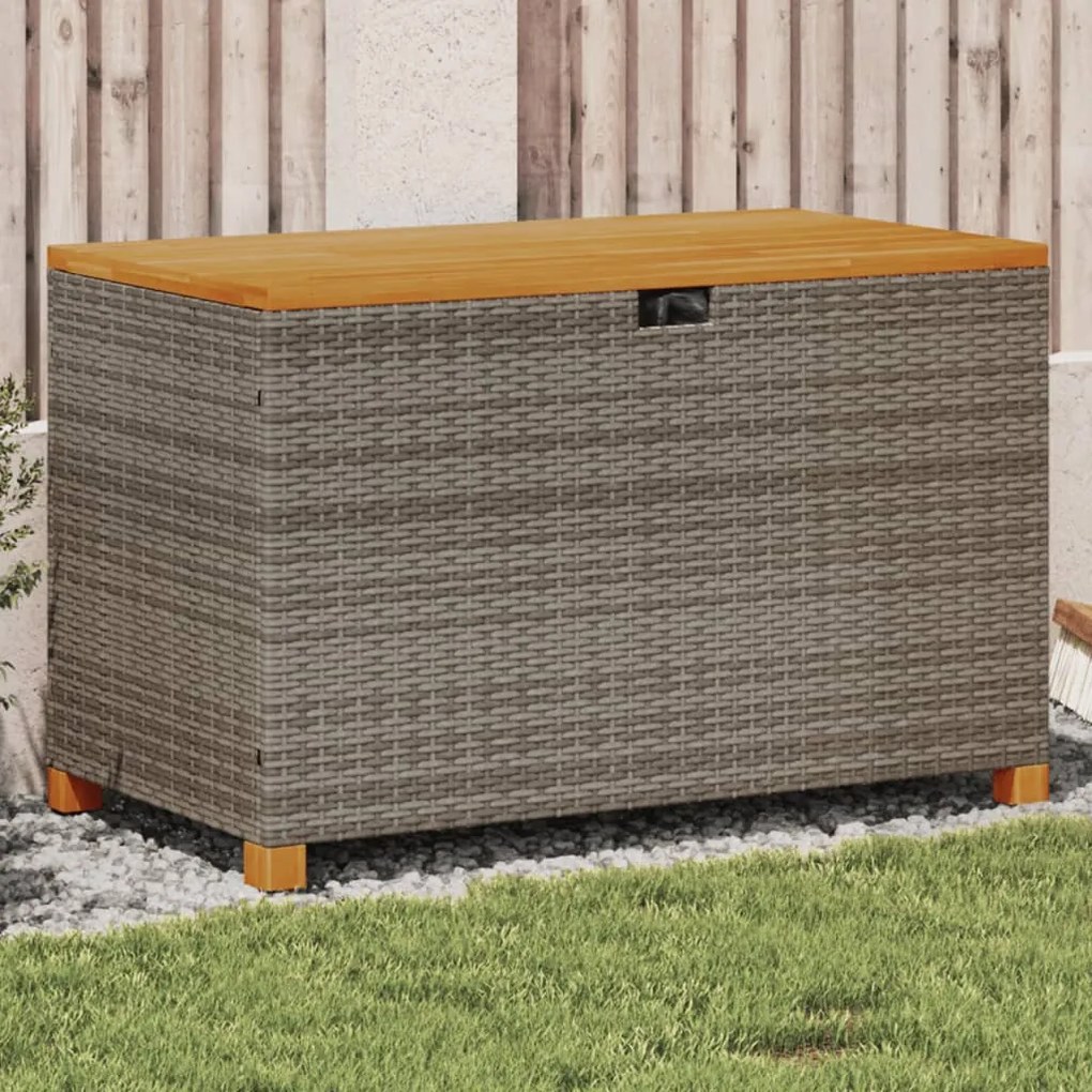 Contenitore Giardino Grigio 110x55x63cm Polyrattan Legno Acacia /