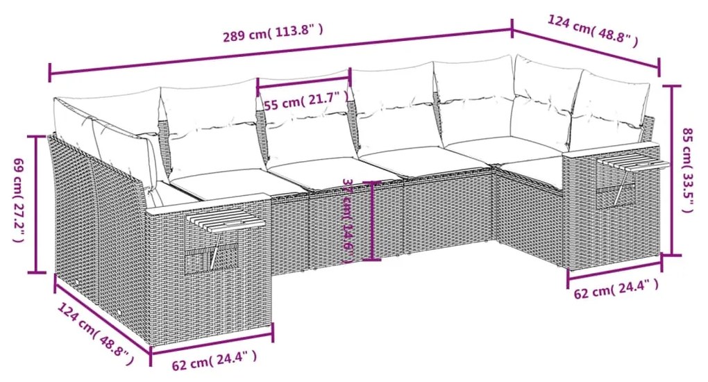 Set divani da giardino con cuscini 7pz nero polyrattan