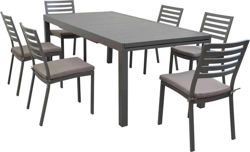 DEXTER - set tavolo in alluminio cm 200/300 x 100 x 74 h con 6 sedie Dexter