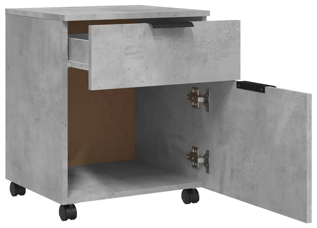 Schedario con ruote grigio cemento 45x38x54cm legno multistrato