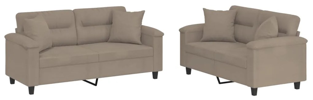 Set divani 2 pz con cuscini tortora in tessuto microfibra