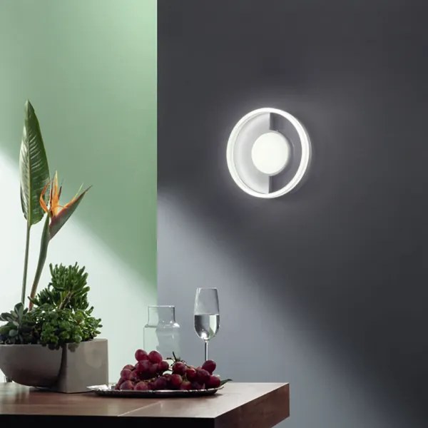 Plafoniera in metallo Argento con diffusore perimetrale D30 cm Led ELISA