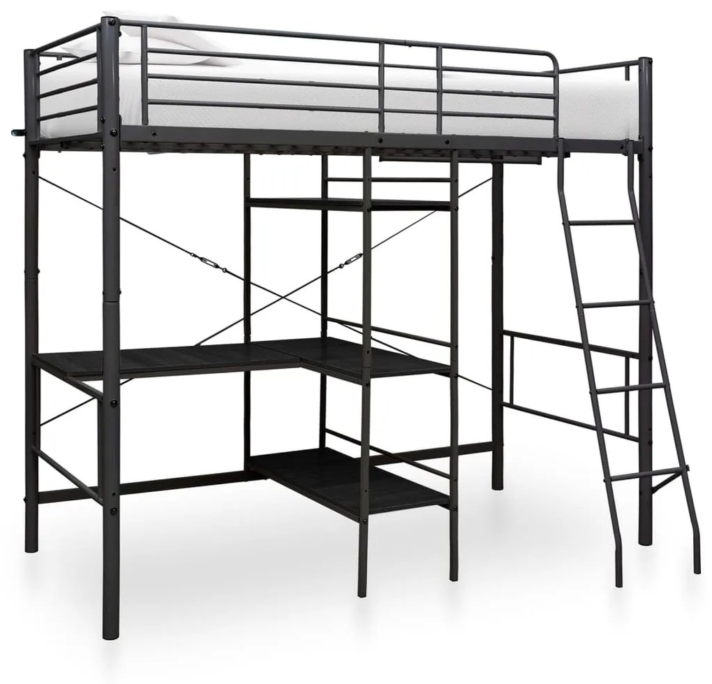 Letto A Castello Con Tavolino Nero İn Metallo 90x200 Cm /