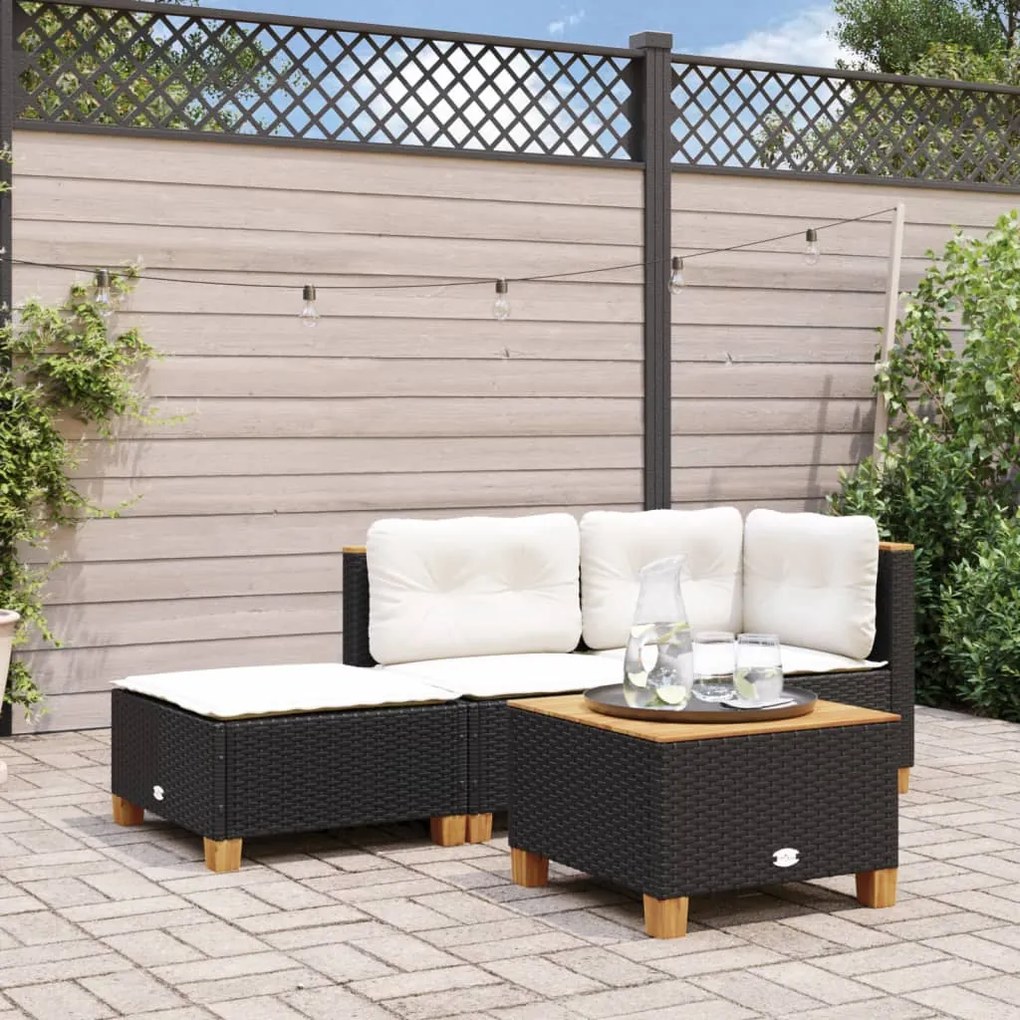 Sgabello giardino con cuscino nero 63,5x56x32 cm in polyrattan