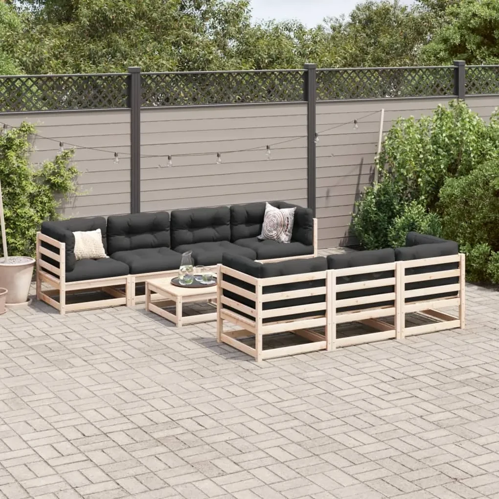 Set divani da giardino 8 pz con cuscini legno massello di pino
