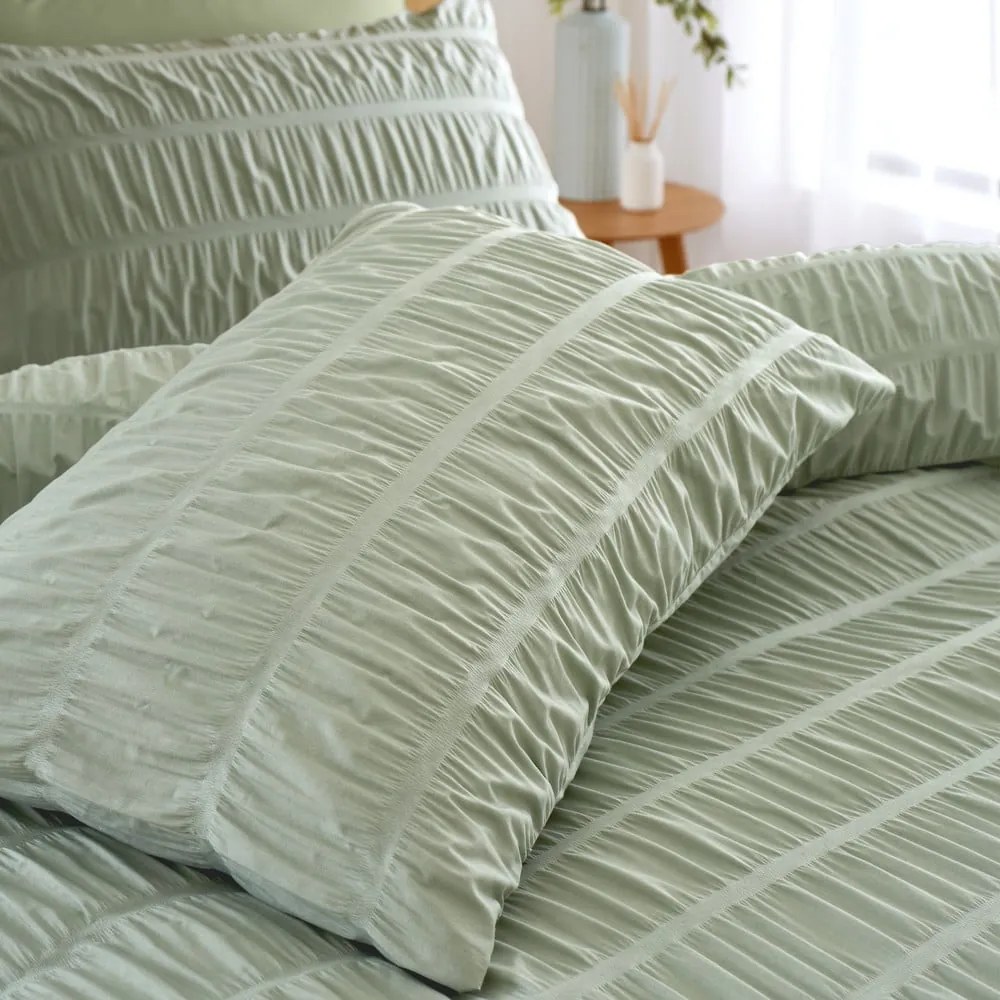 Set copripiumino e federa verde chiaro in crêpe per letto matrimoniale e per letto esteso 230x220 cm Seersucker – Catherine Lansfield